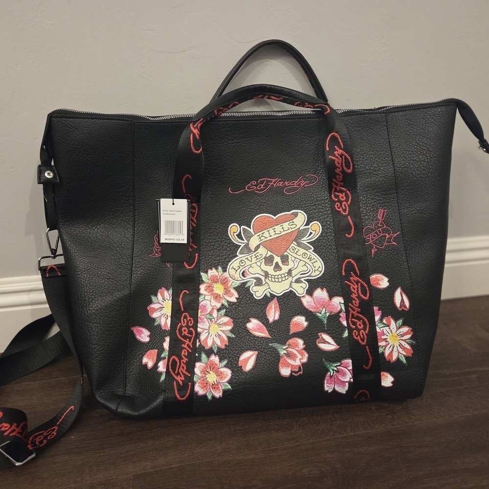 Nwt Y2k Ed Hardy Large Weekender Duffle Travel Bag “Love Kills Slowly”